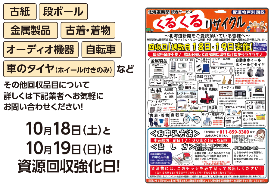 リサイクルの概要、10月18日（土）と10月19日（日）は資源回収強化日！